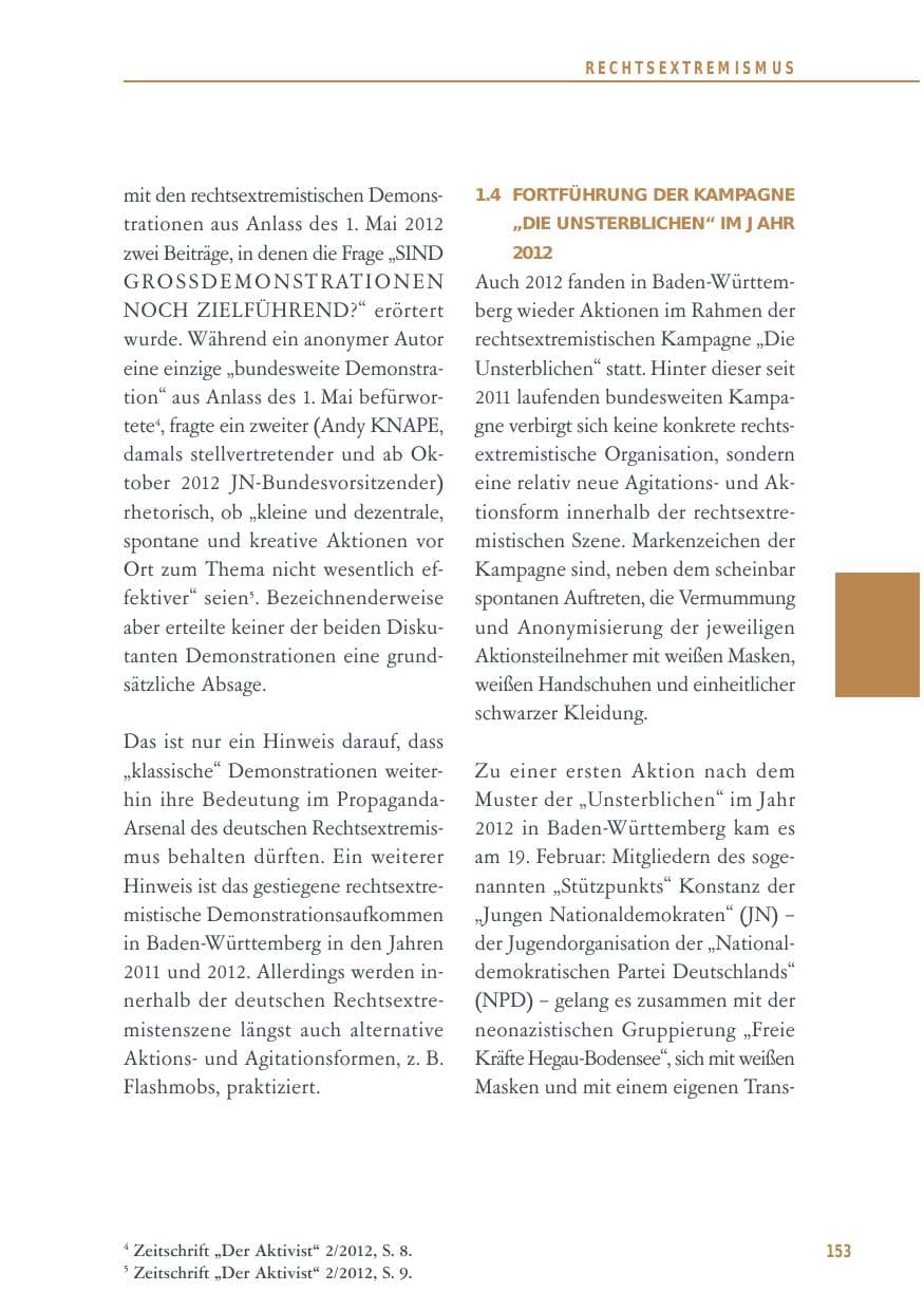 Seite 153 des Verfassungsschutzbericht 2012 Baden-Württemberg