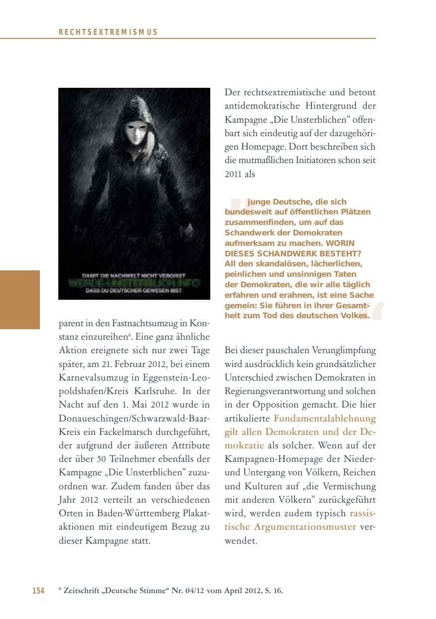 Seite 154 des Verfassungsschutzbericht 2012 Baden-Württemberg