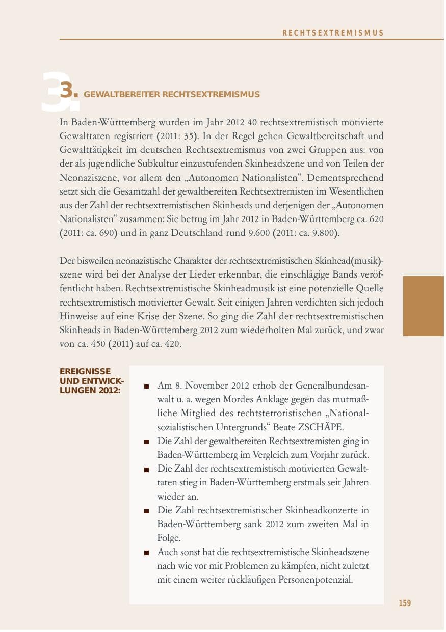 Seite 159 des Verfassungsschutzbericht 2012 Baden-Württemberg