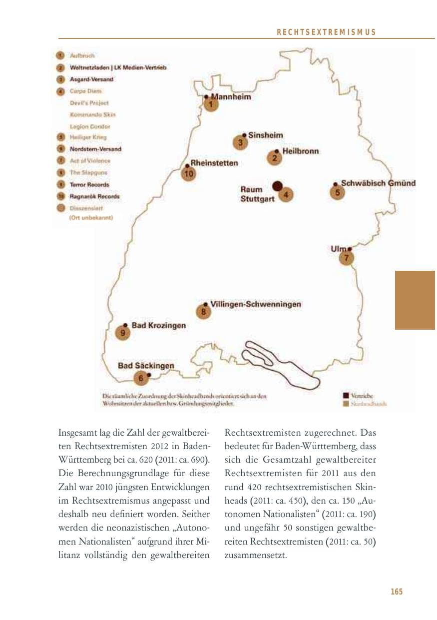 Seite 165 des Verfassungsschutzbericht 2012 Baden-Württemberg