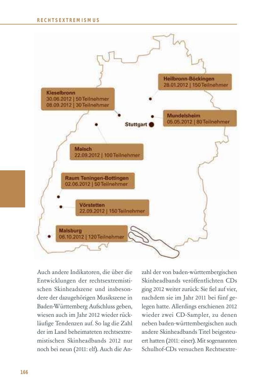 Seite 166 des Verfassungsschutzbericht 2012 Baden-Württemberg