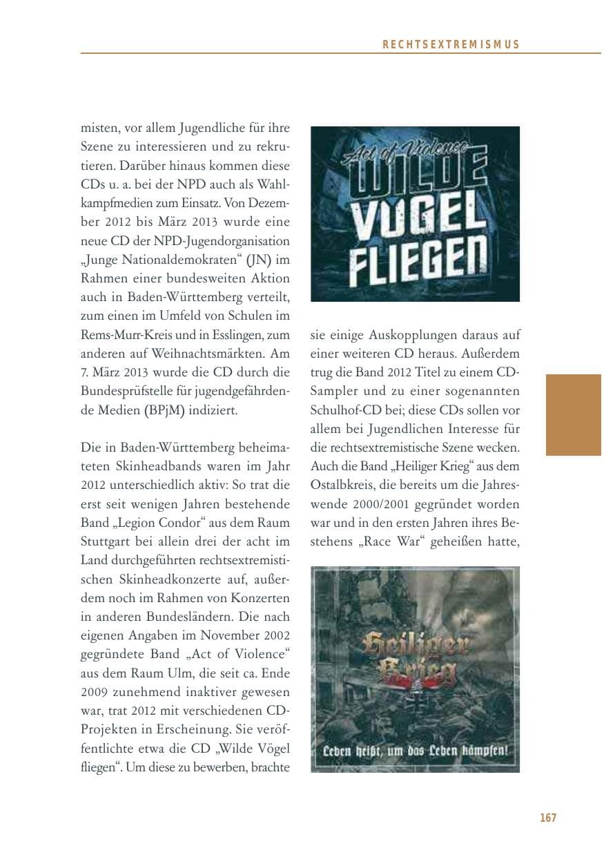 Seite 167 des Verfassungsschutzbericht 2012 Baden-Württemberg