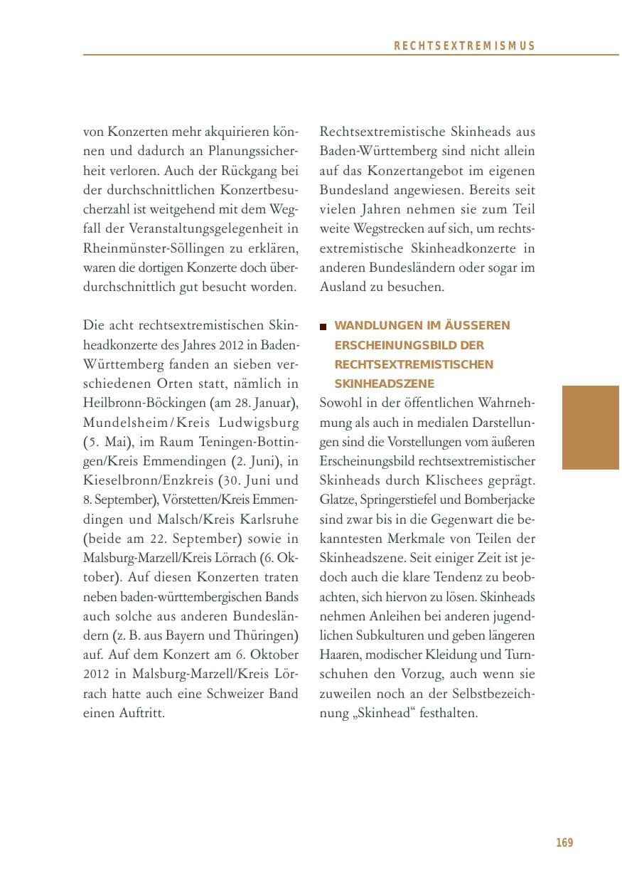 Seite 169 des Verfassungsschutzbericht 2012 Baden-Württemberg