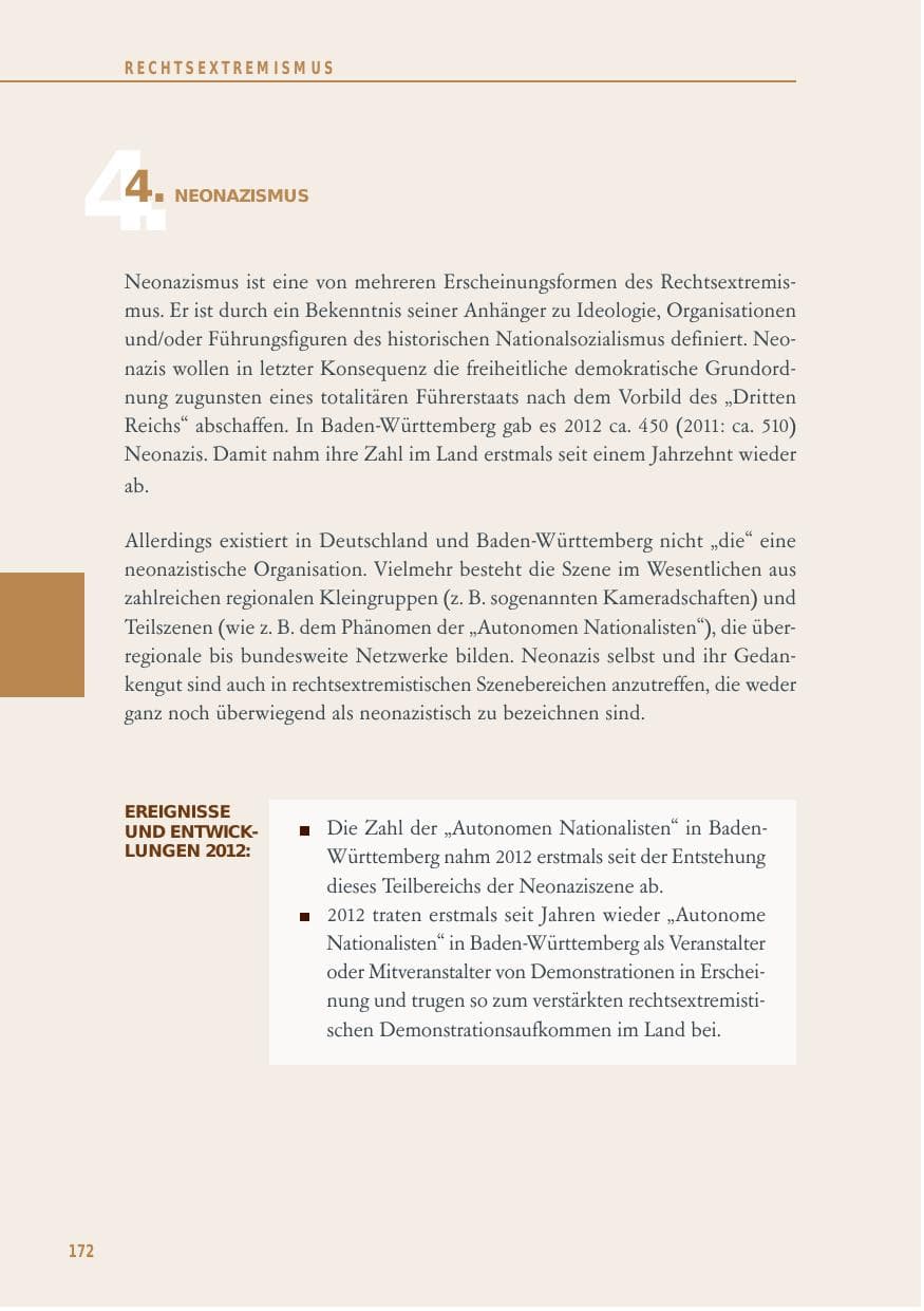 Seite 172 des Verfassungsschutzbericht 2012 Baden-Württemberg