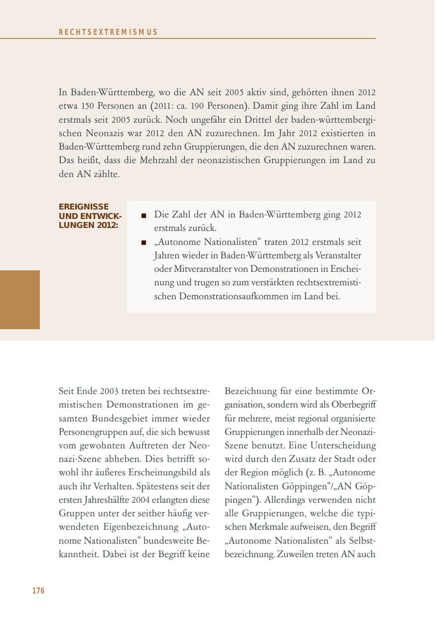 Seite 176 des Verfassungsschutzbericht 2012 Baden-Württemberg