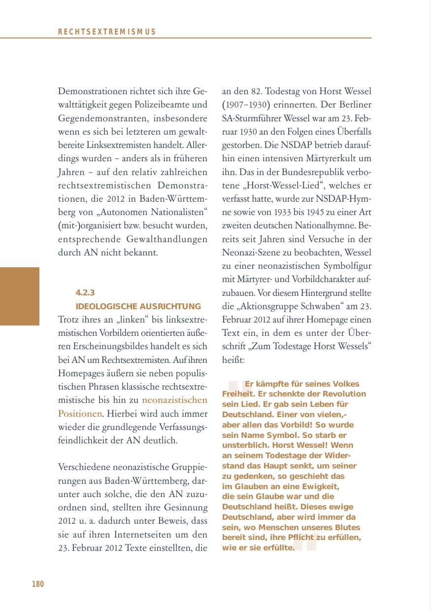 Seite 180 des Verfassungsschutzbericht 2012 Baden-Württemberg