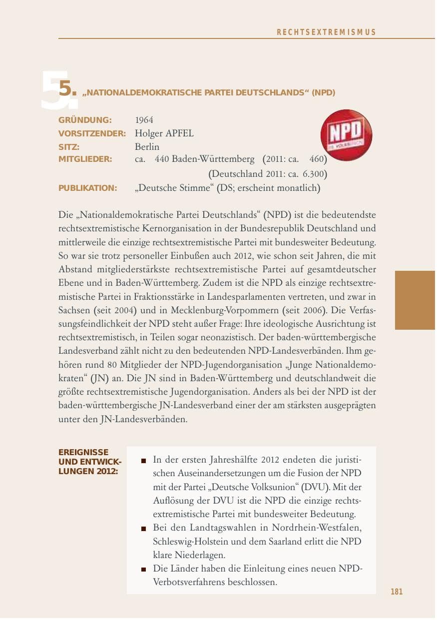 Seite 181 des Verfassungsschutzbericht 2012 Baden-Württemberg