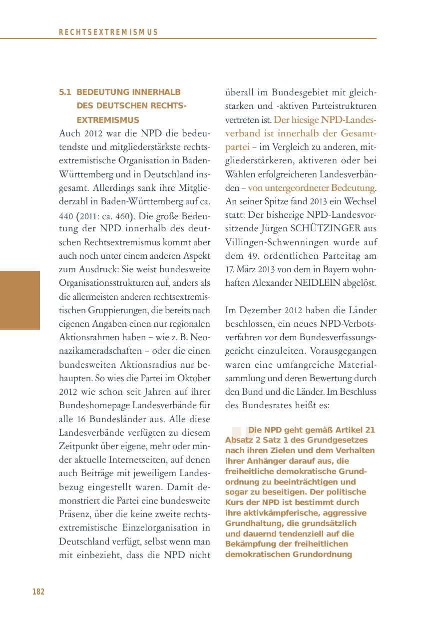 Seite 182 des Verfassungsschutzbericht 2012 Baden-Württemberg