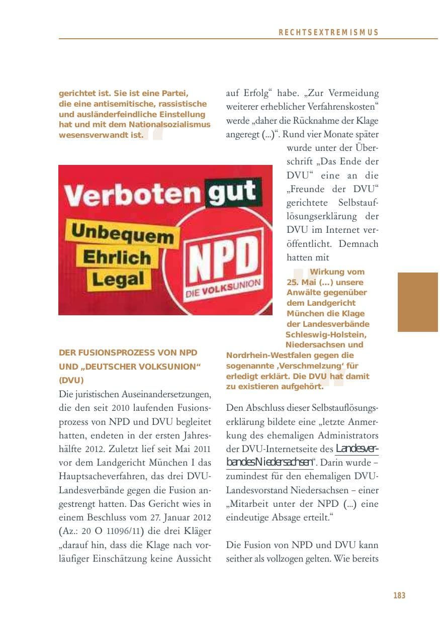 Seite 183 des Verfassungsschutzbericht 2012 Baden-Württemberg