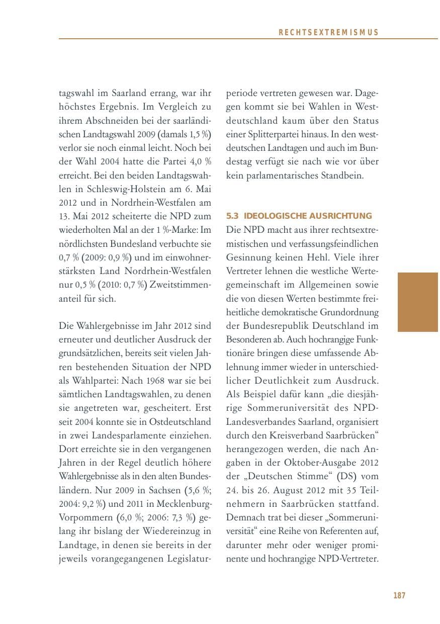 Seite 187 des Verfassungsschutzbericht 2012 Baden-Württemberg