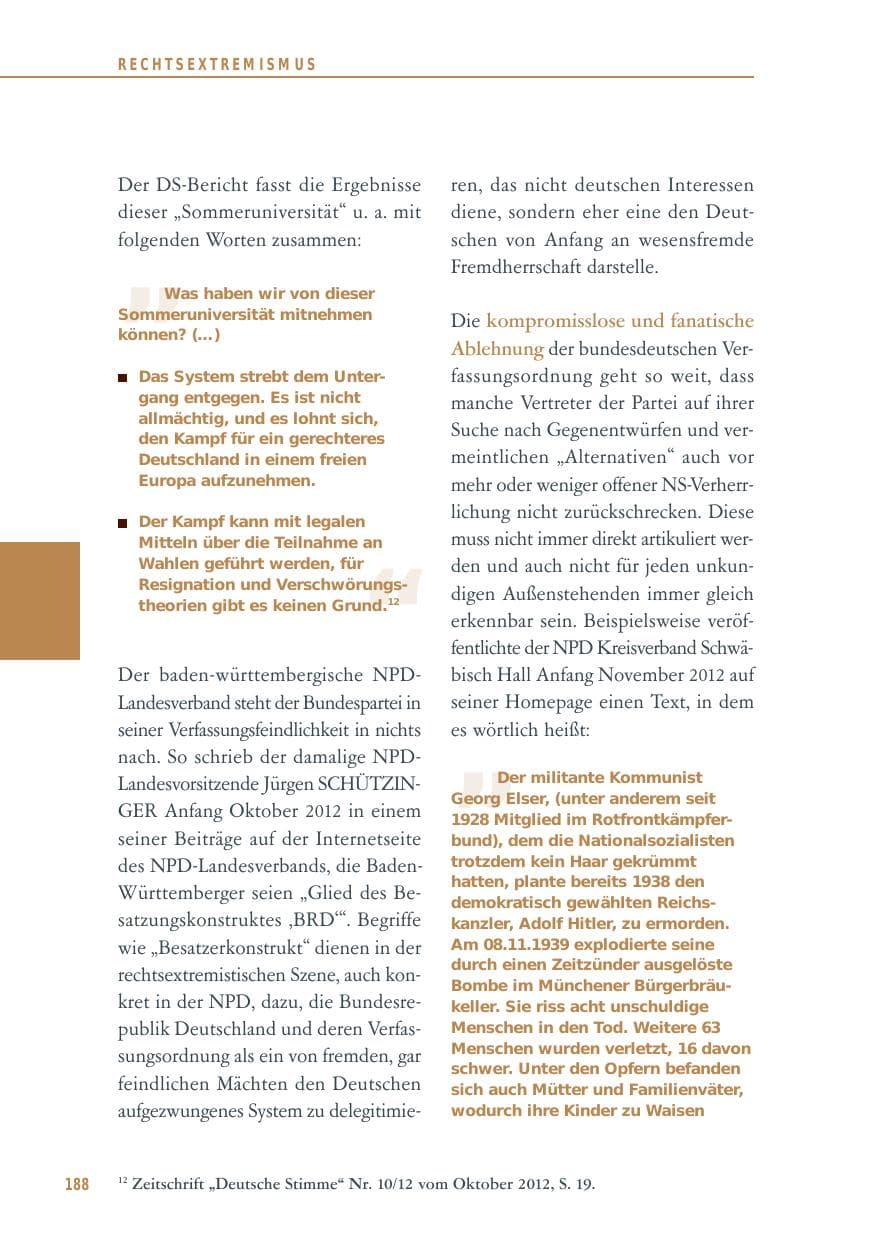Seite 188 des Verfassungsschutzbericht 2012 Baden-Württemberg