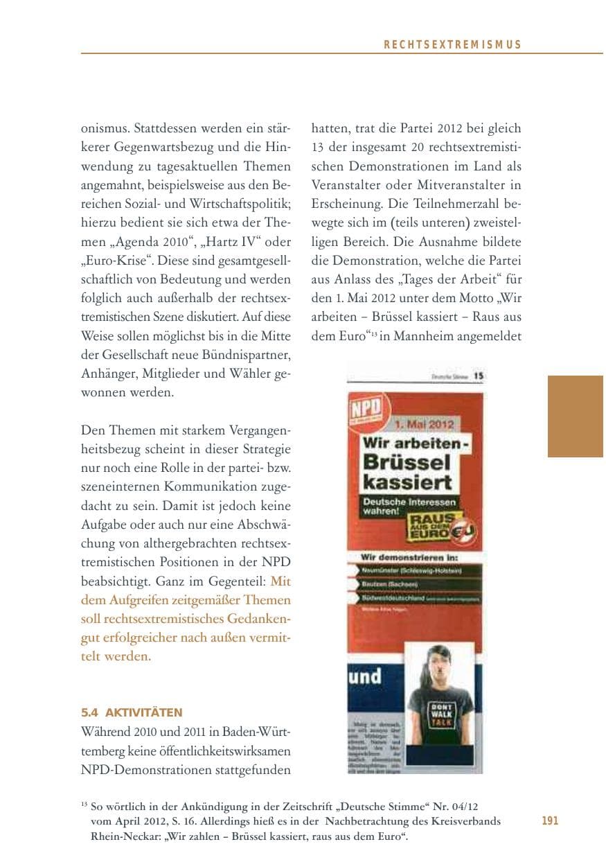 Seite 191 des Verfassungsschutzbericht 2012 Baden-Württemberg