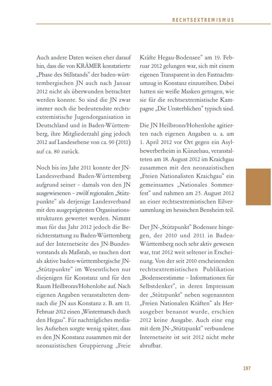Seite 197 des Verfassungsschutzbericht 2012 Baden-Württemberg