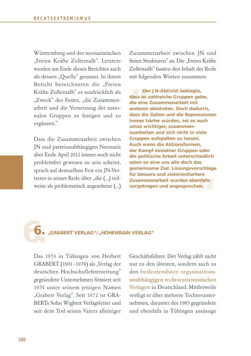 Seite 200 des Verfassungsschutzbericht 2012 Baden-Württemberg