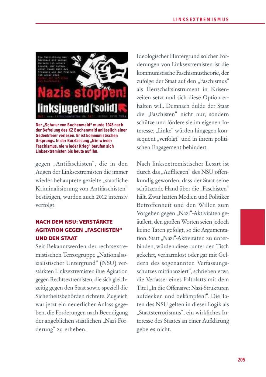 Seite 205 des Verfassungsschutzbericht 2012 Baden-Württemberg