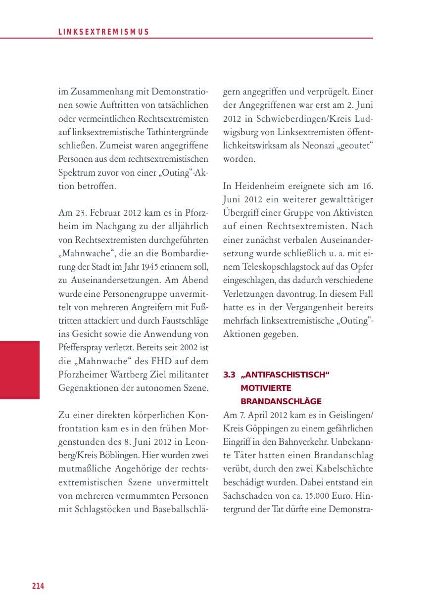 Seite 214 des Verfassungsschutzbericht 2012 Baden-Württemberg