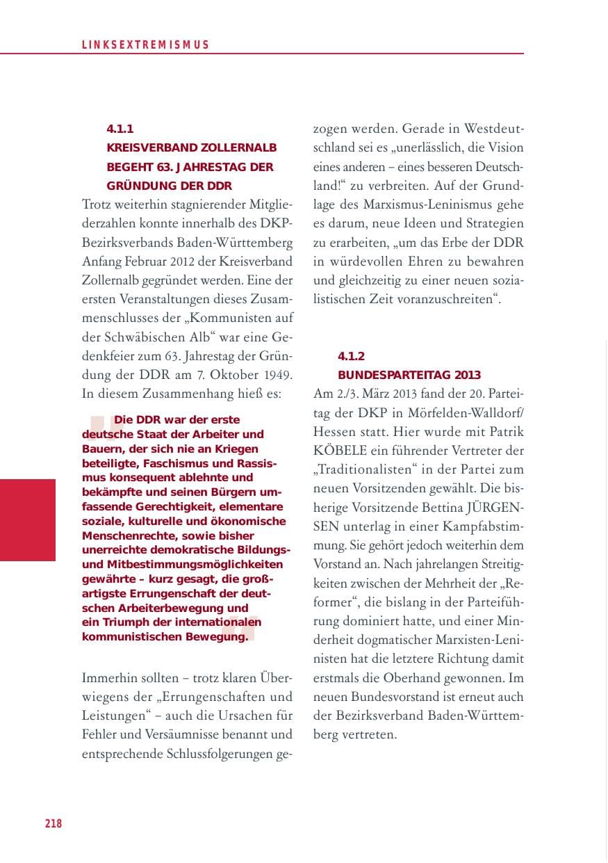 Seite 218 des Verfassungsschutzbericht 2012 Baden-Württemberg