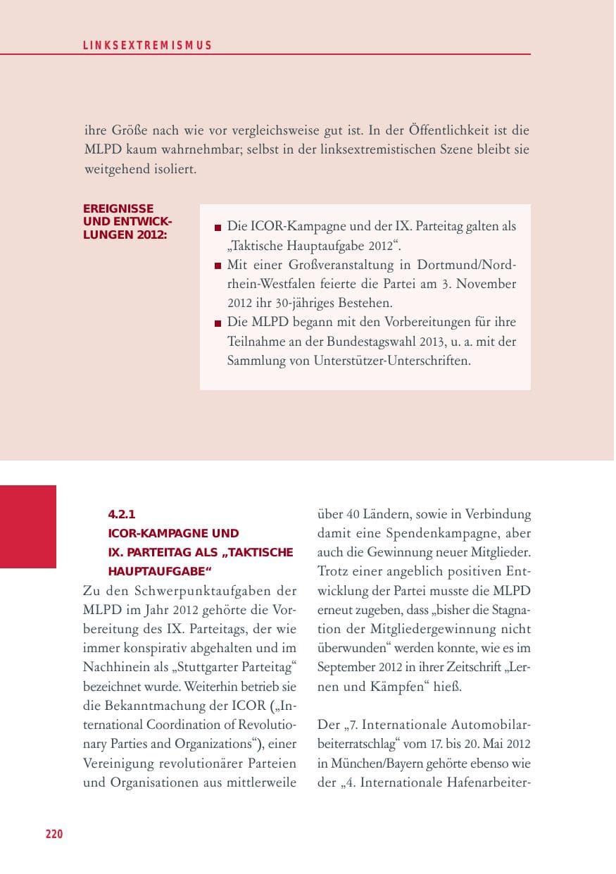 Seite 220 des Verfassungsschutzbericht 2012 Baden-Württemberg