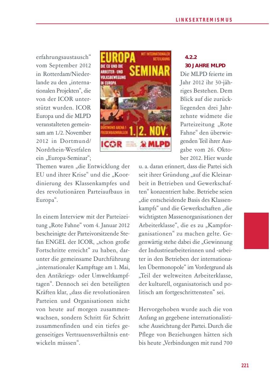 Seite 221 des Verfassungsschutzbericht 2012 Baden-Württemberg