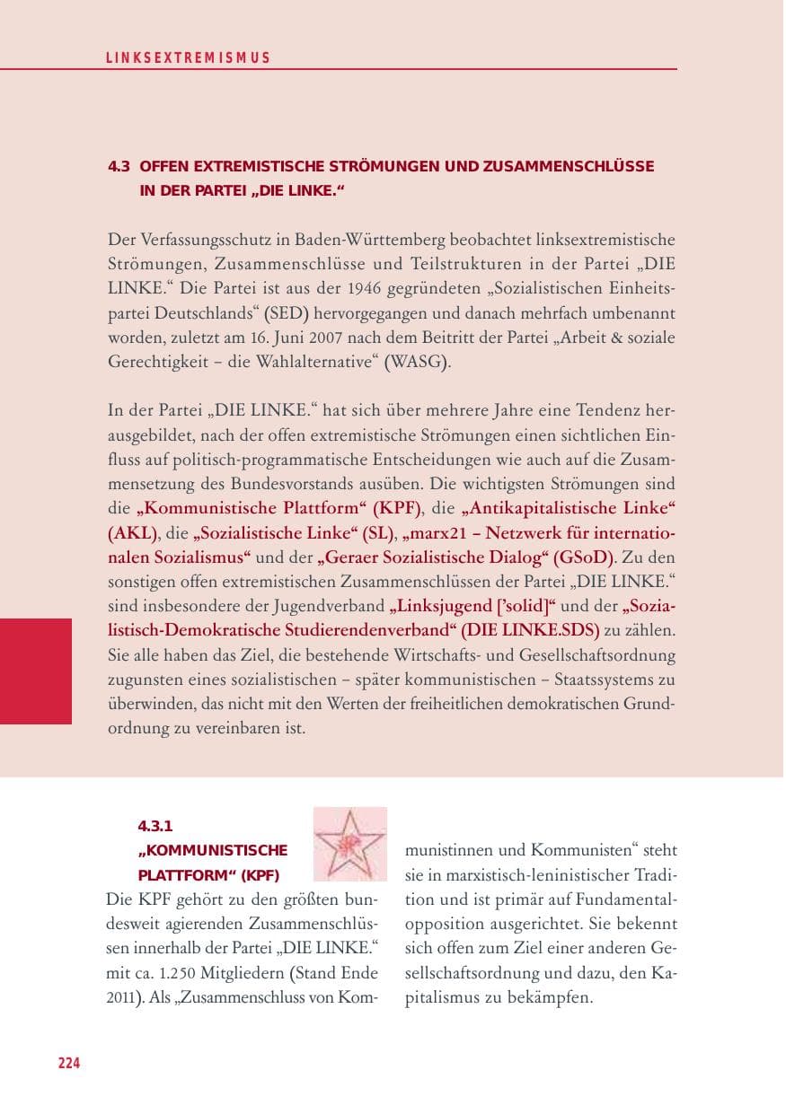 Seite 224 des Verfassungsschutzbericht 2012 Baden-Württemberg
