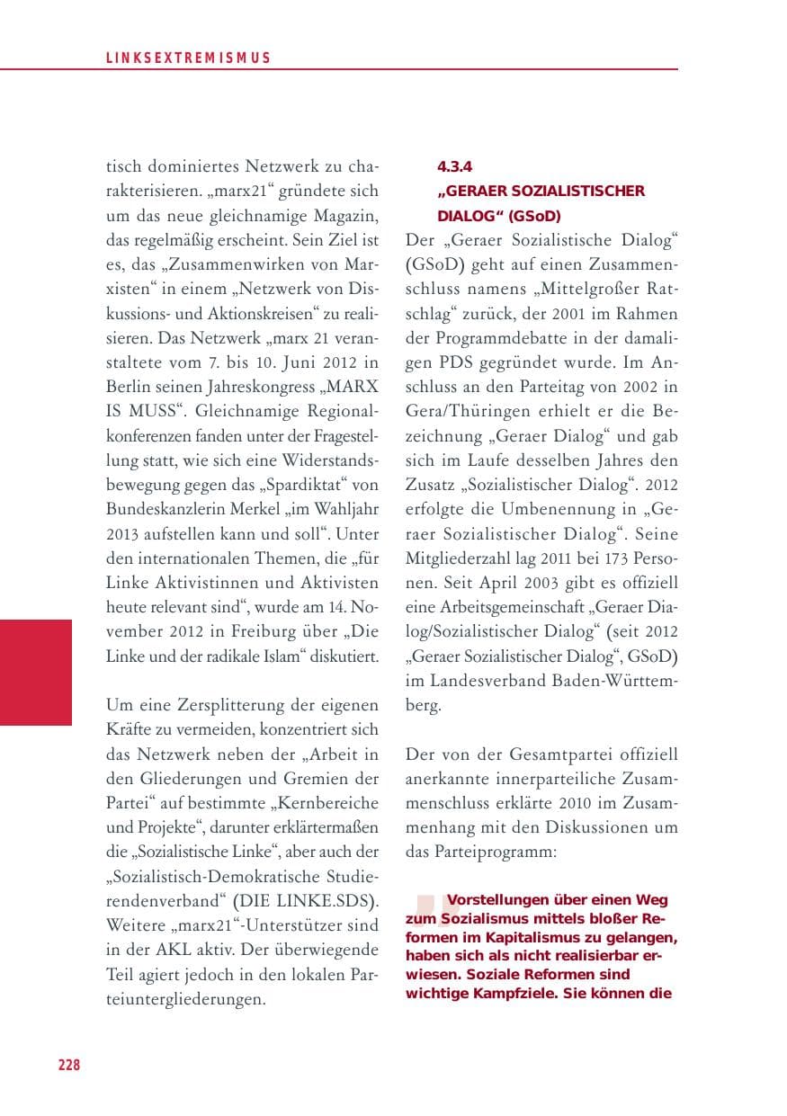 Seite 228 des Verfassungsschutzbericht 2012 Baden-Württemberg