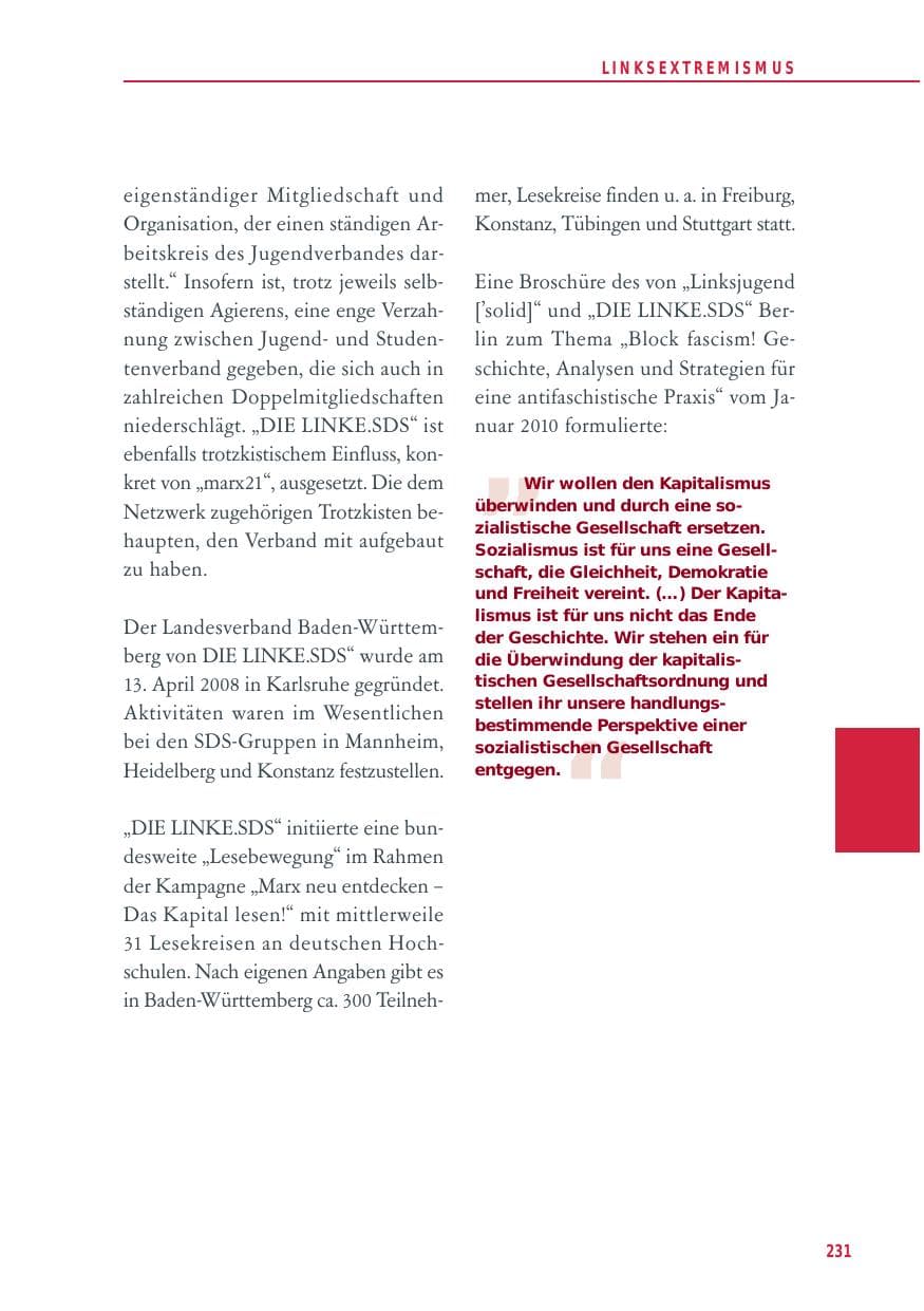 Seite 231 des Verfassungsschutzbericht 2012 Baden-Württemberg