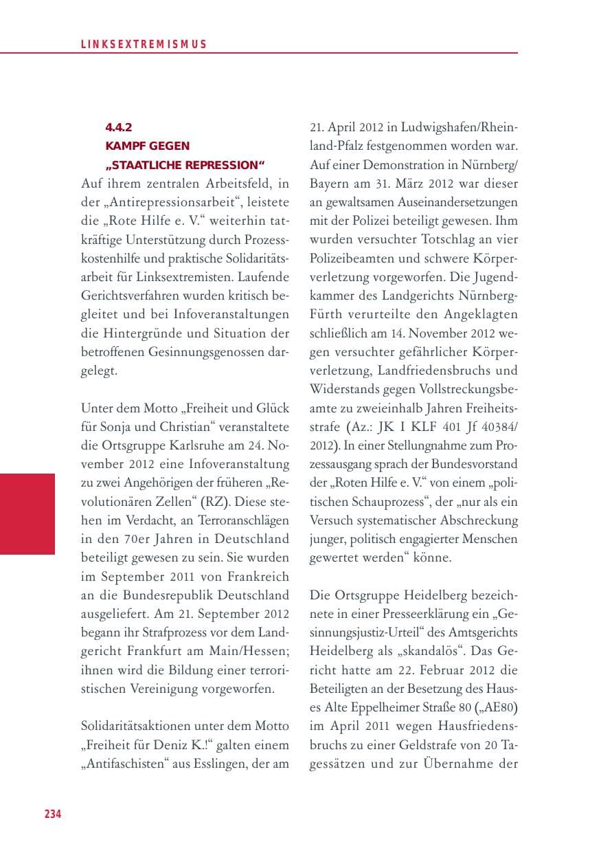 Seite 234 des Verfassungsschutzbericht 2012 Baden-Württemberg