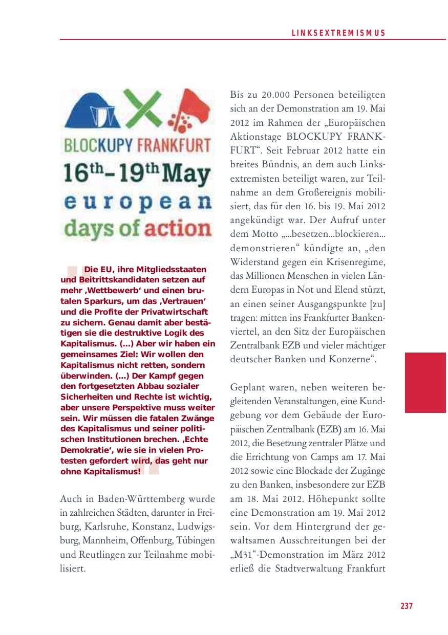 Seite 237 des Verfassungsschutzbericht 2012 Baden-Württemberg