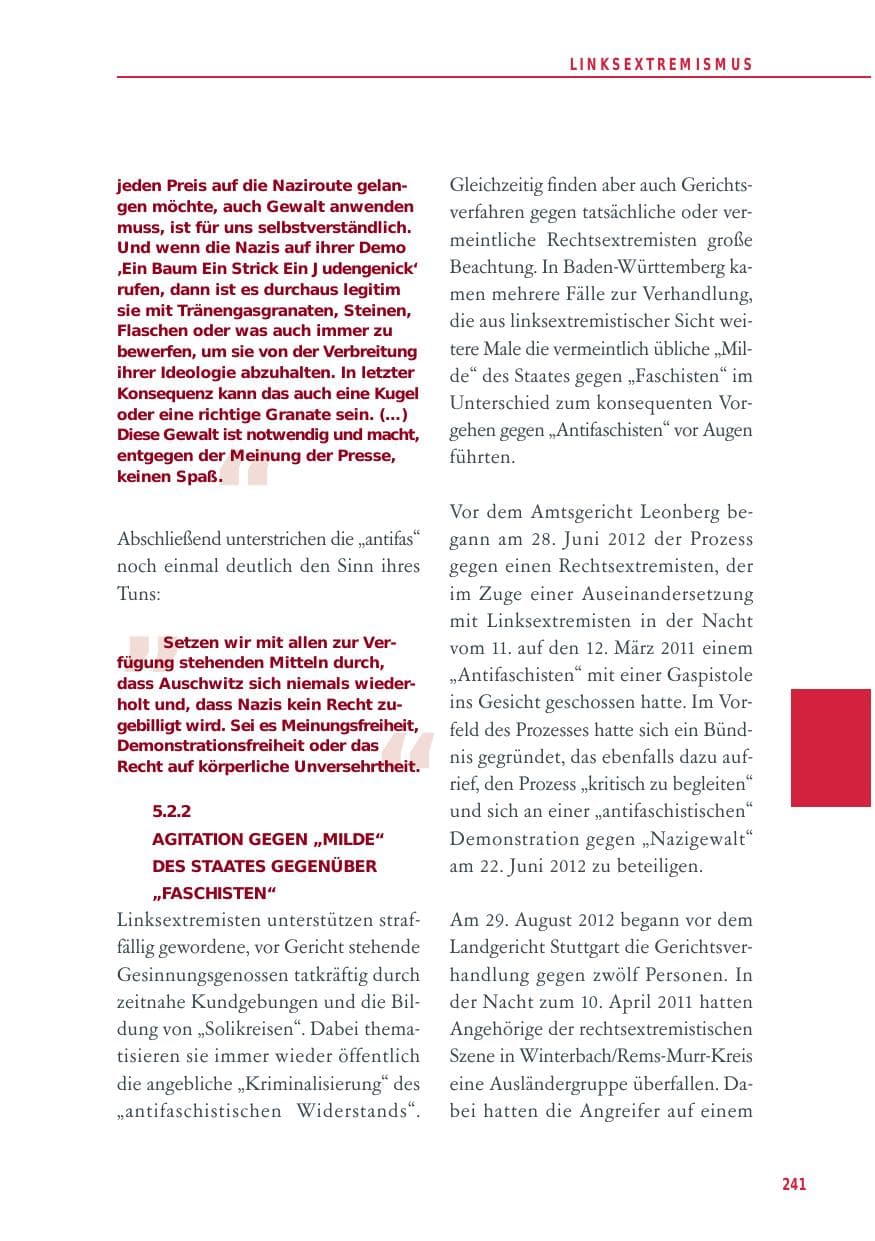 Seite 241 des Verfassungsschutzbericht 2012 Baden-Württemberg