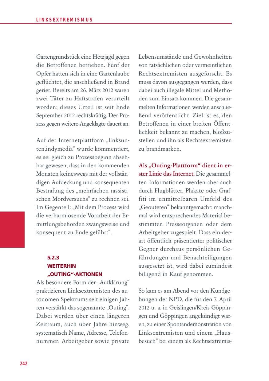 Seite 242 des Verfassungsschutzbericht 2012 Baden-Württemberg