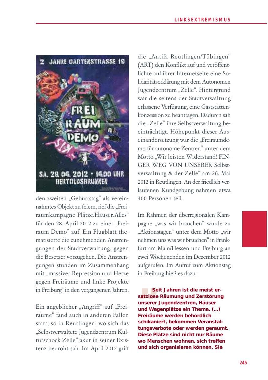 Seite 245 des Verfassungsschutzbericht 2012 Baden-Württemberg