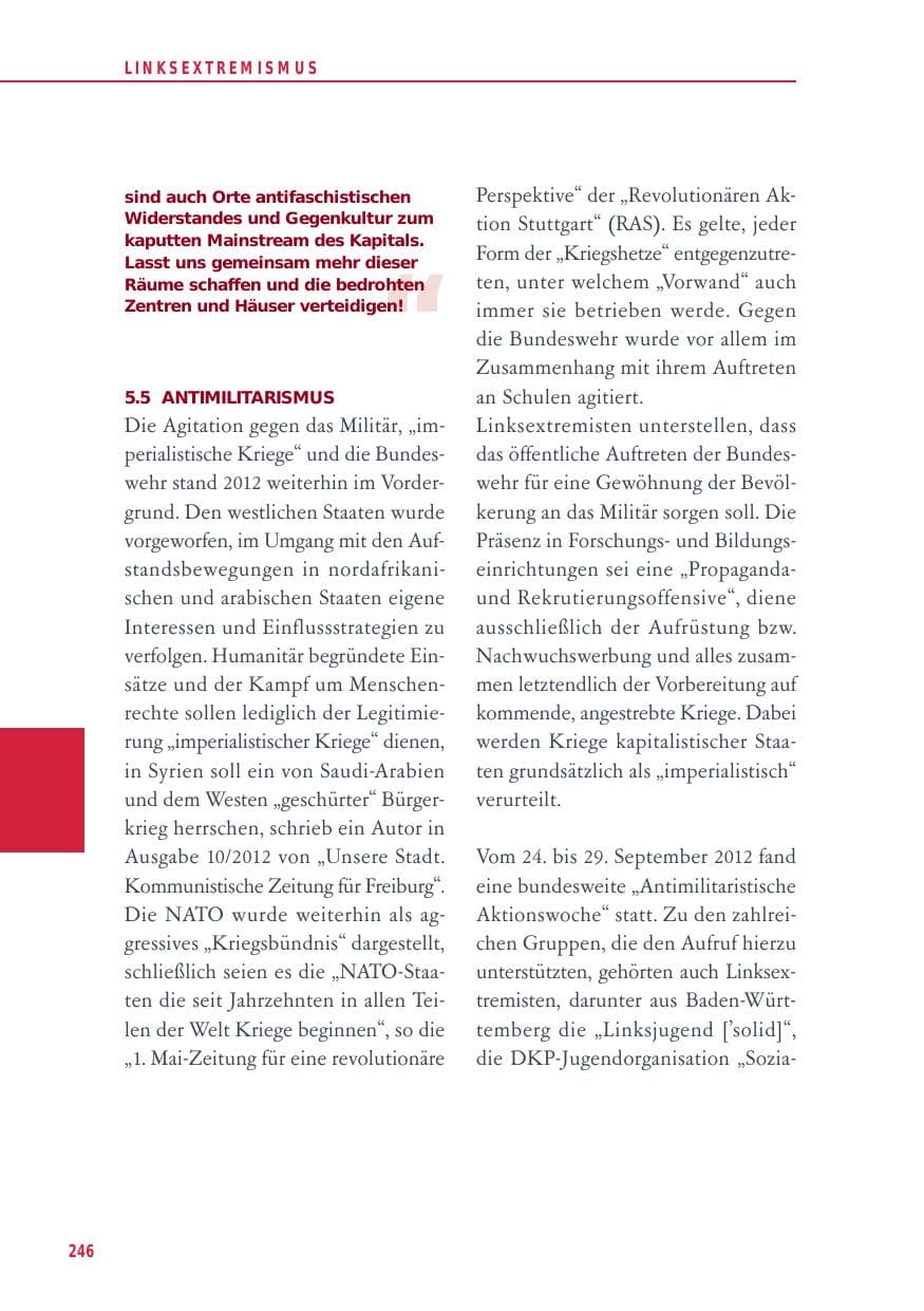 Seite 246 des Verfassungsschutzbericht 2012 Baden-Württemberg