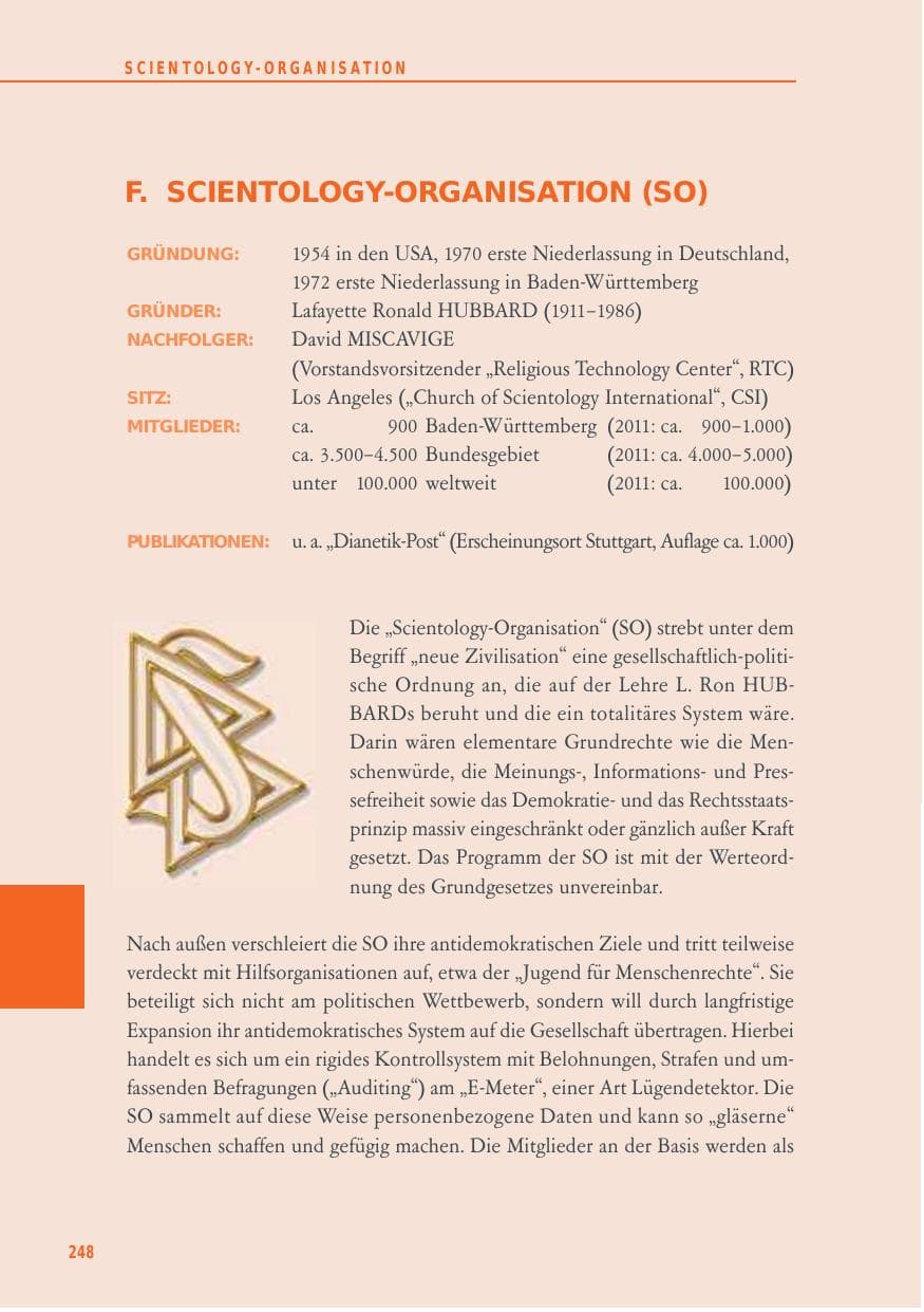 Seite 248 des Verfassungsschutzbericht 2012 Baden-Württemberg