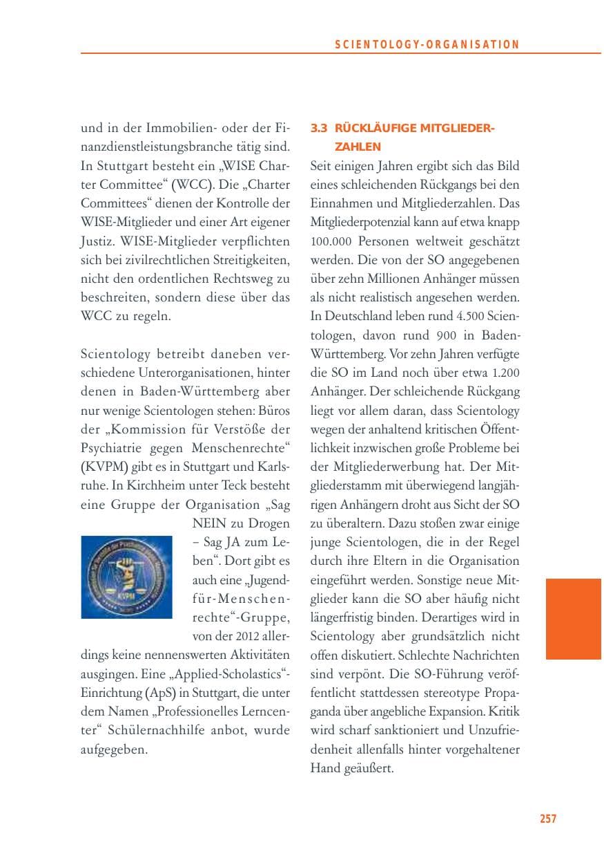 Seite 257 des Verfassungsschutzbericht 2012 Baden-Württemberg