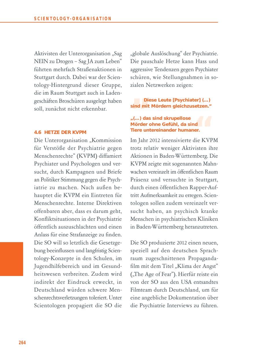 Seite 264 des Verfassungsschutzbericht 2012 Baden-Württemberg