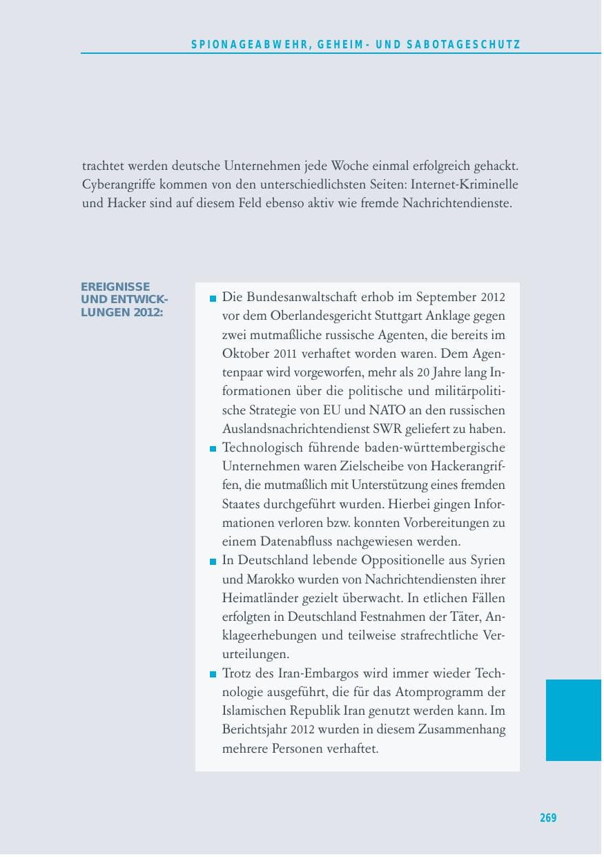 Seite 269 des Verfassungsschutzbericht 2012 Baden-Württemberg