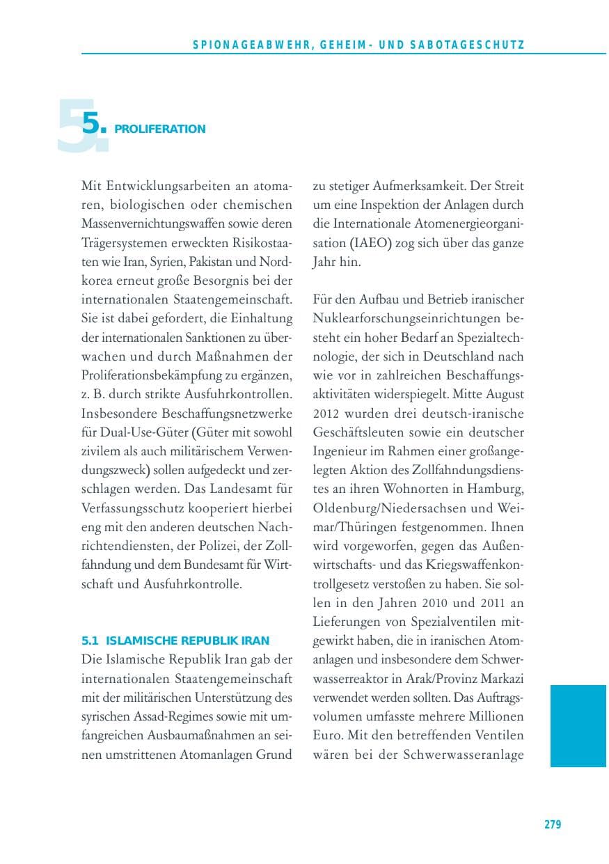 Seite 279 des Verfassungsschutzbericht 2012 Baden-Württemberg