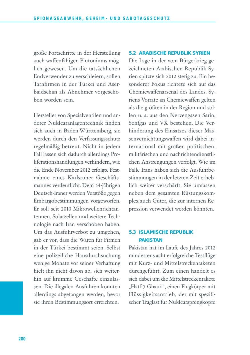 Seite 280 des Verfassungsschutzbericht 2012 Baden-Württemberg