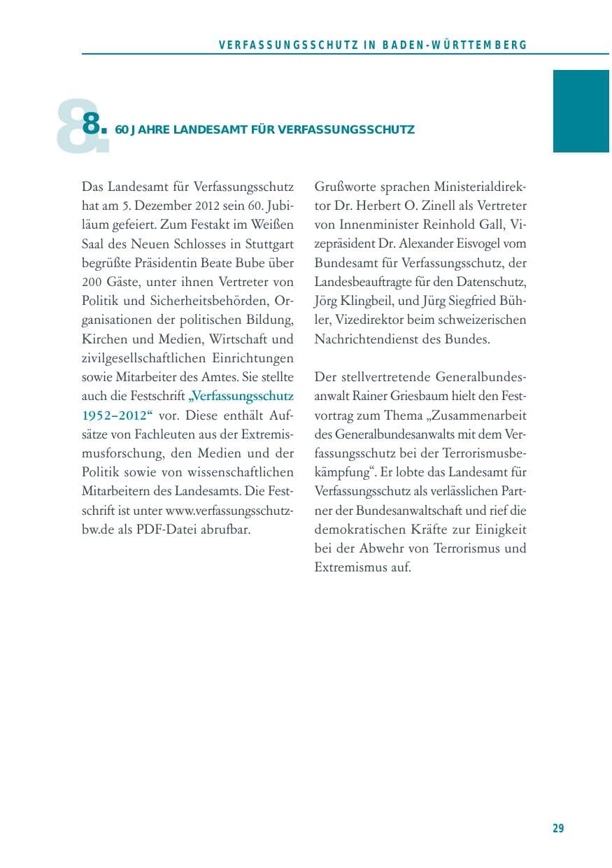Seite 29 des Verfassungsschutzbericht 2012 Baden-Württemberg