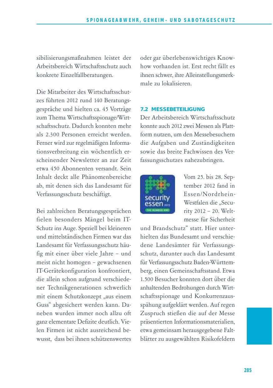 Seite 285 des Verfassungsschutzbericht 2012 Baden-Württemberg