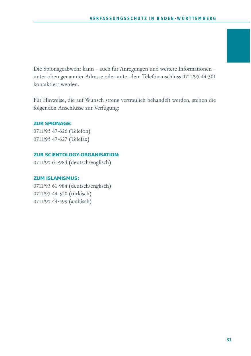 Seite 31 des Verfassungsschutzbericht 2012 Baden-Württemberg