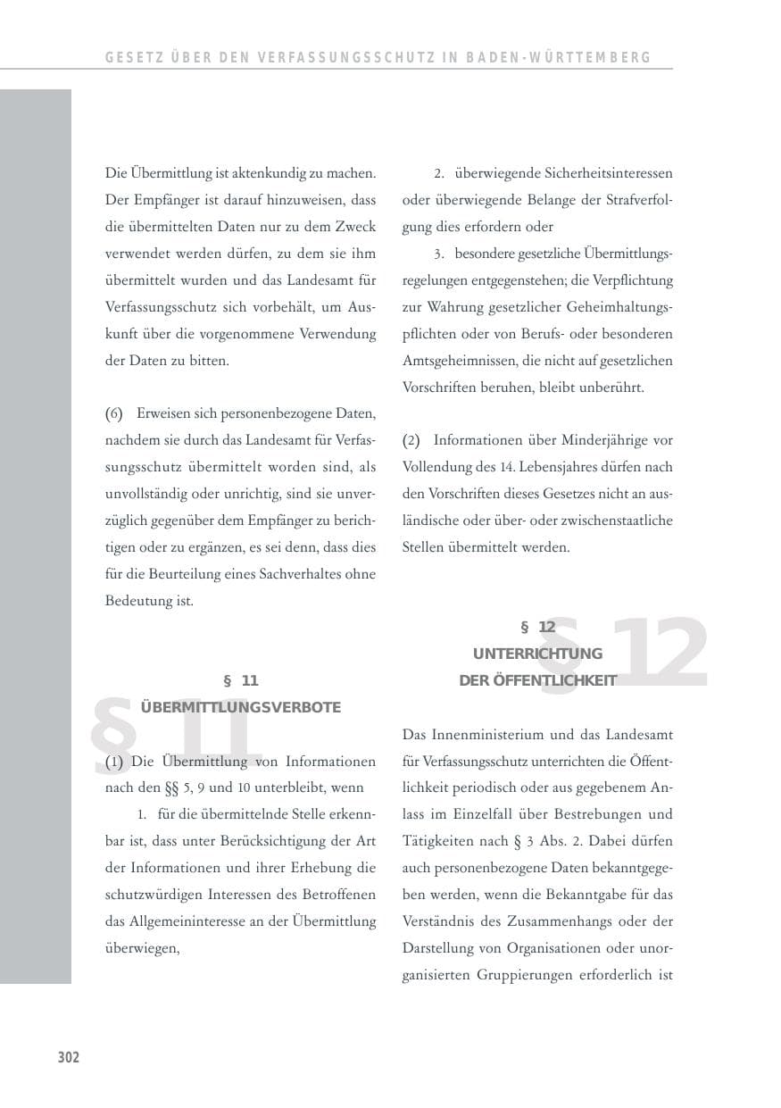 Seite 302 des Verfassungsschutzbericht 2012 Baden-Württemberg