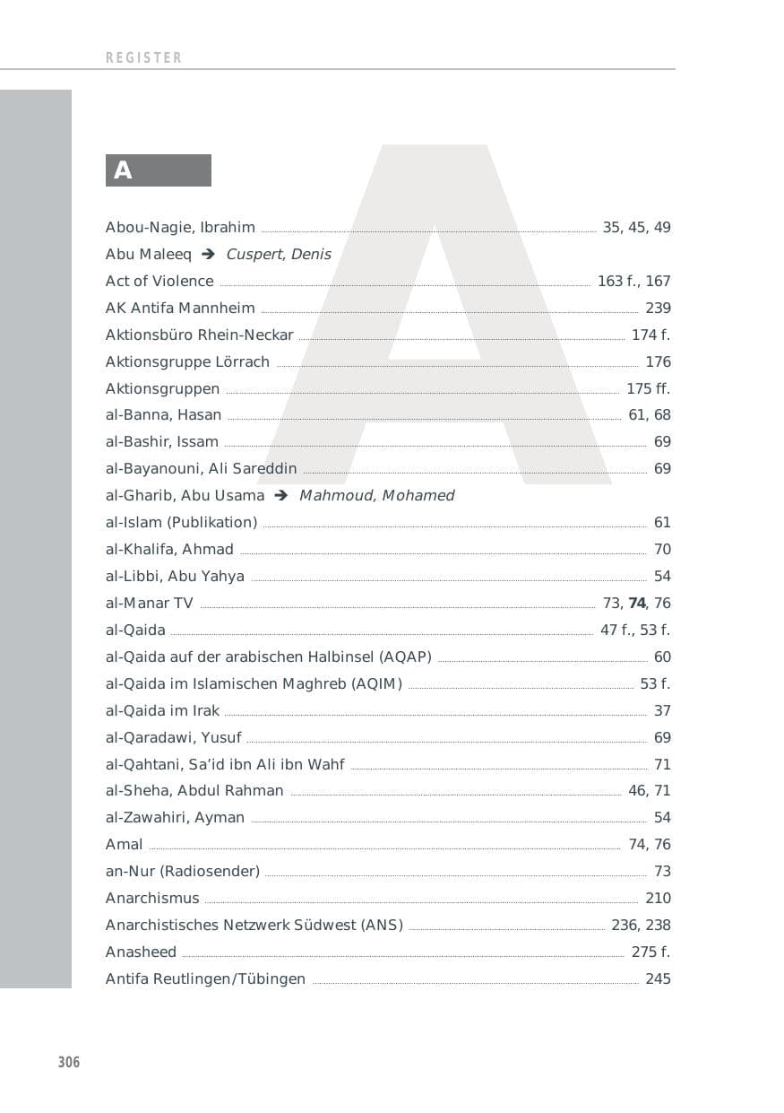 Seite 306 des Verfassungsschutzbericht 2012 Baden-Württemberg