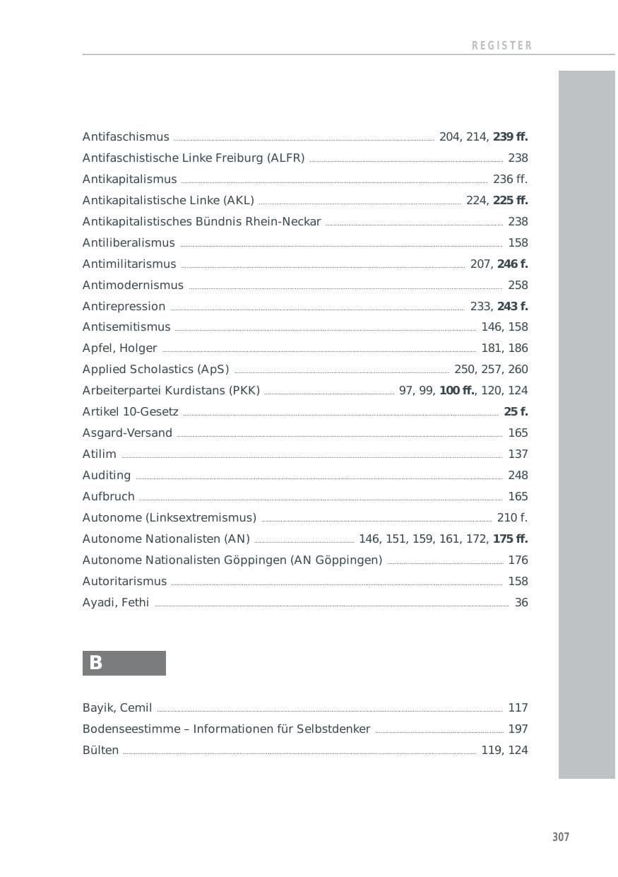 Seite 307 des Verfassungsschutzbericht 2012 Baden-Württemberg