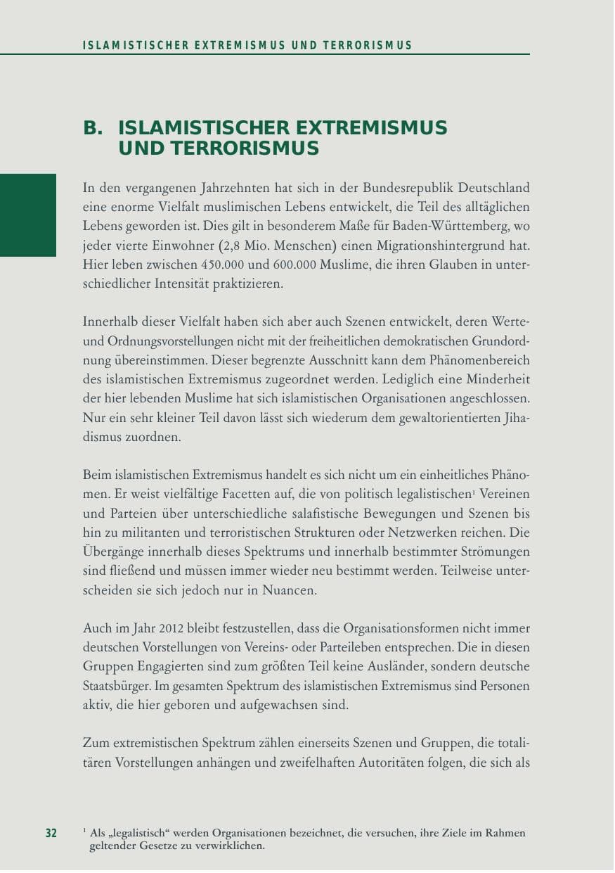 Seite 32 des Verfassungsschutzbericht 2012 Baden-Württemberg