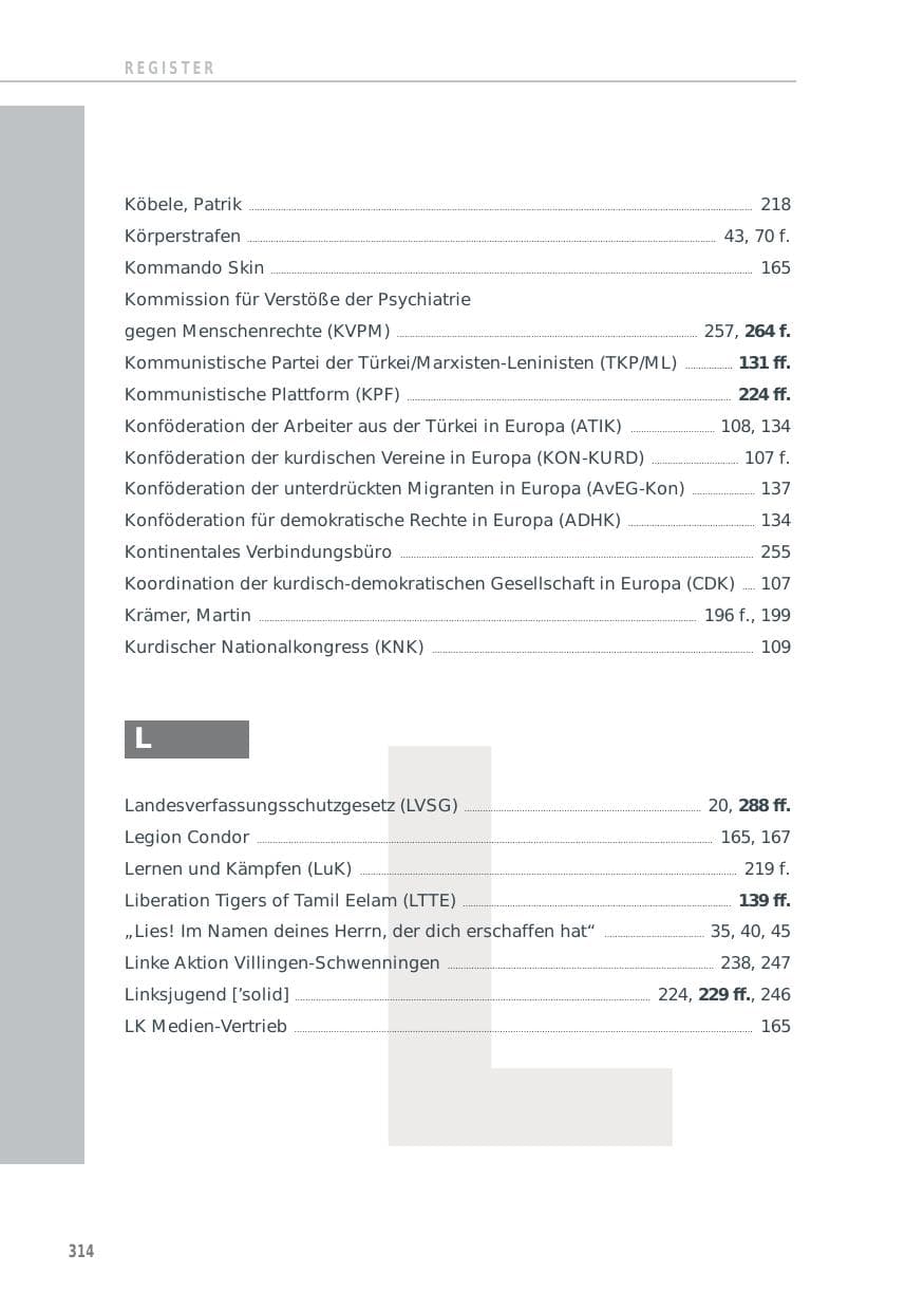 Seite 314 des Verfassungsschutzbericht 2012 Baden-Württemberg