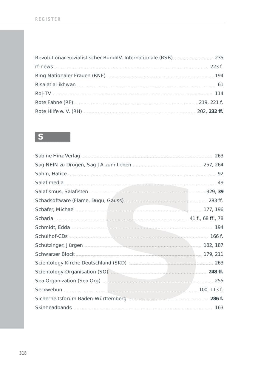 Seite 318 des Verfassungsschutzbericht 2012 Baden-Württemberg