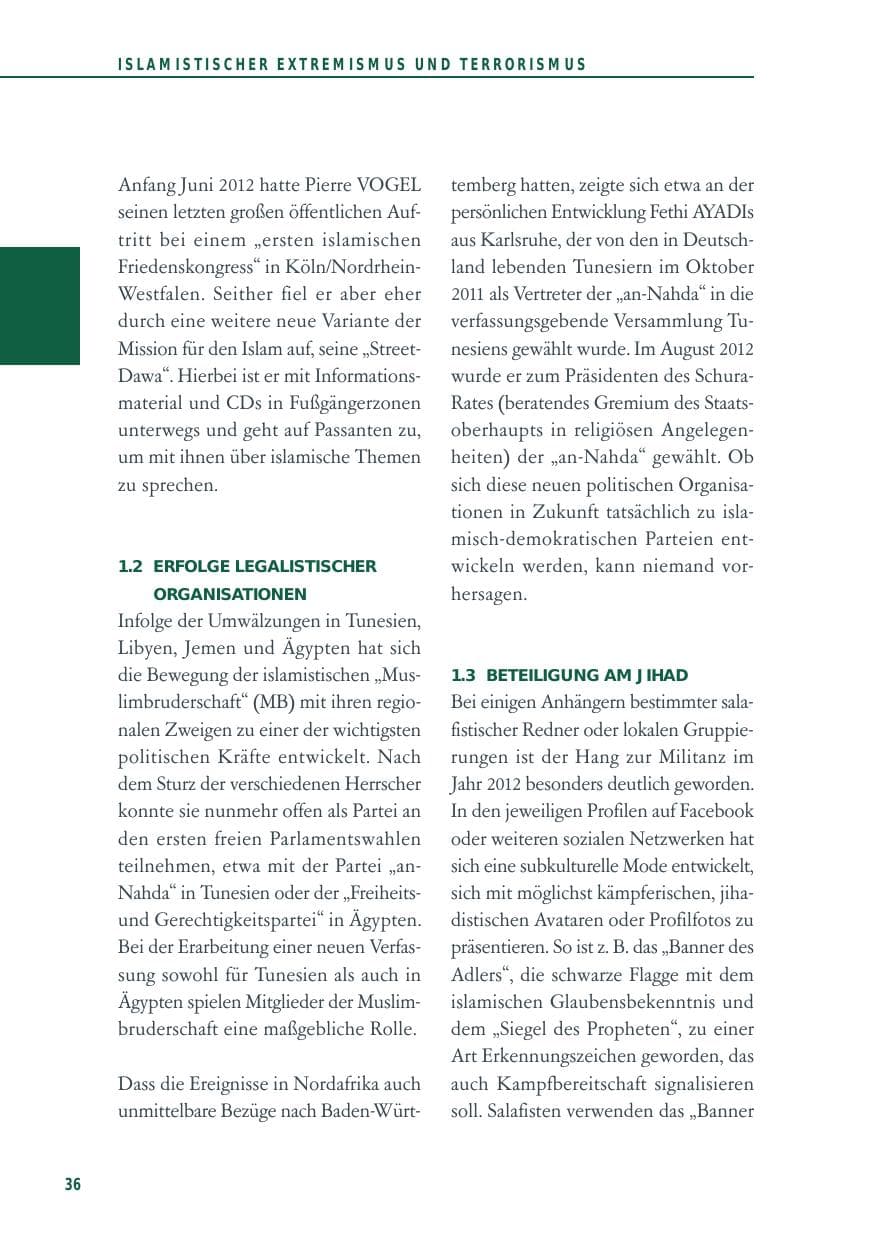 Seite 36 des Verfassungsschutzbericht 2012 Baden-Württemberg