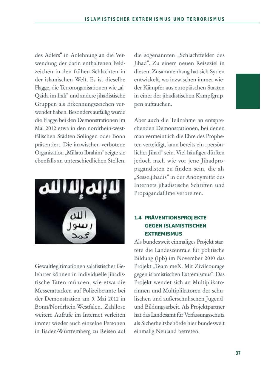 Seite 37 des Verfassungsschutzbericht 2012 Baden-Württemberg