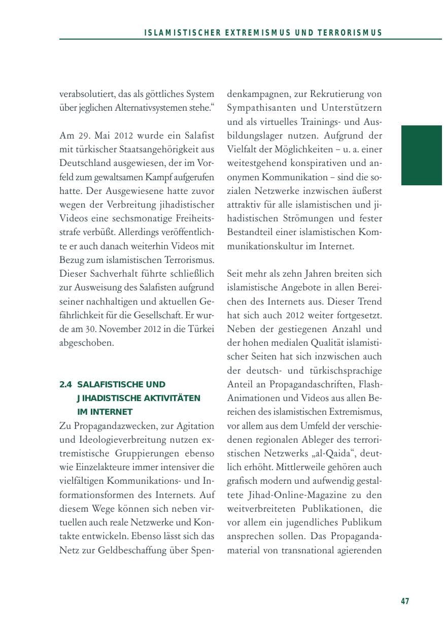 Seite 47 des Verfassungsschutzbericht 2012 Baden-Württemberg
